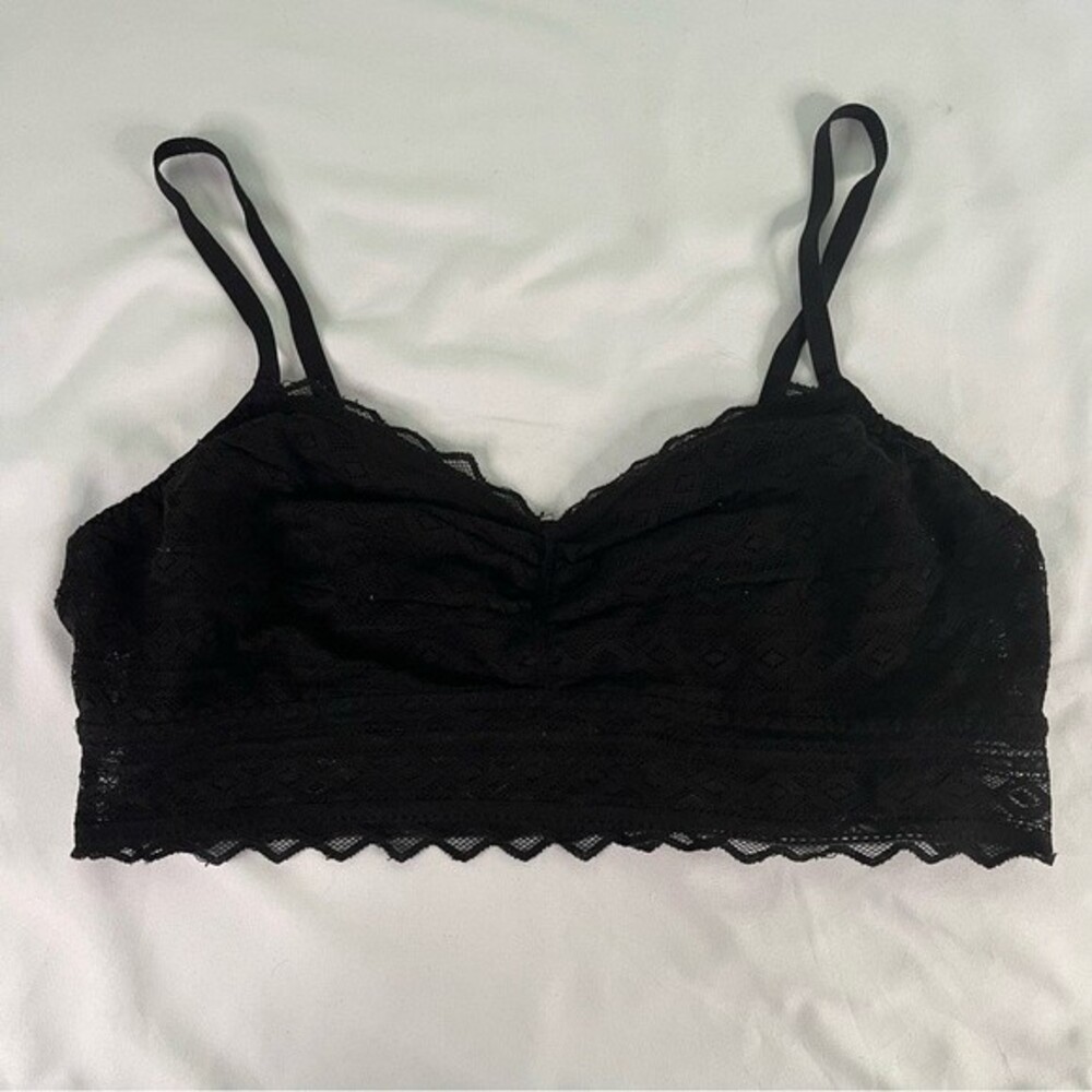 PINK Victorias Secret Black Lace Bralette Size M Festival Geometric Sheer